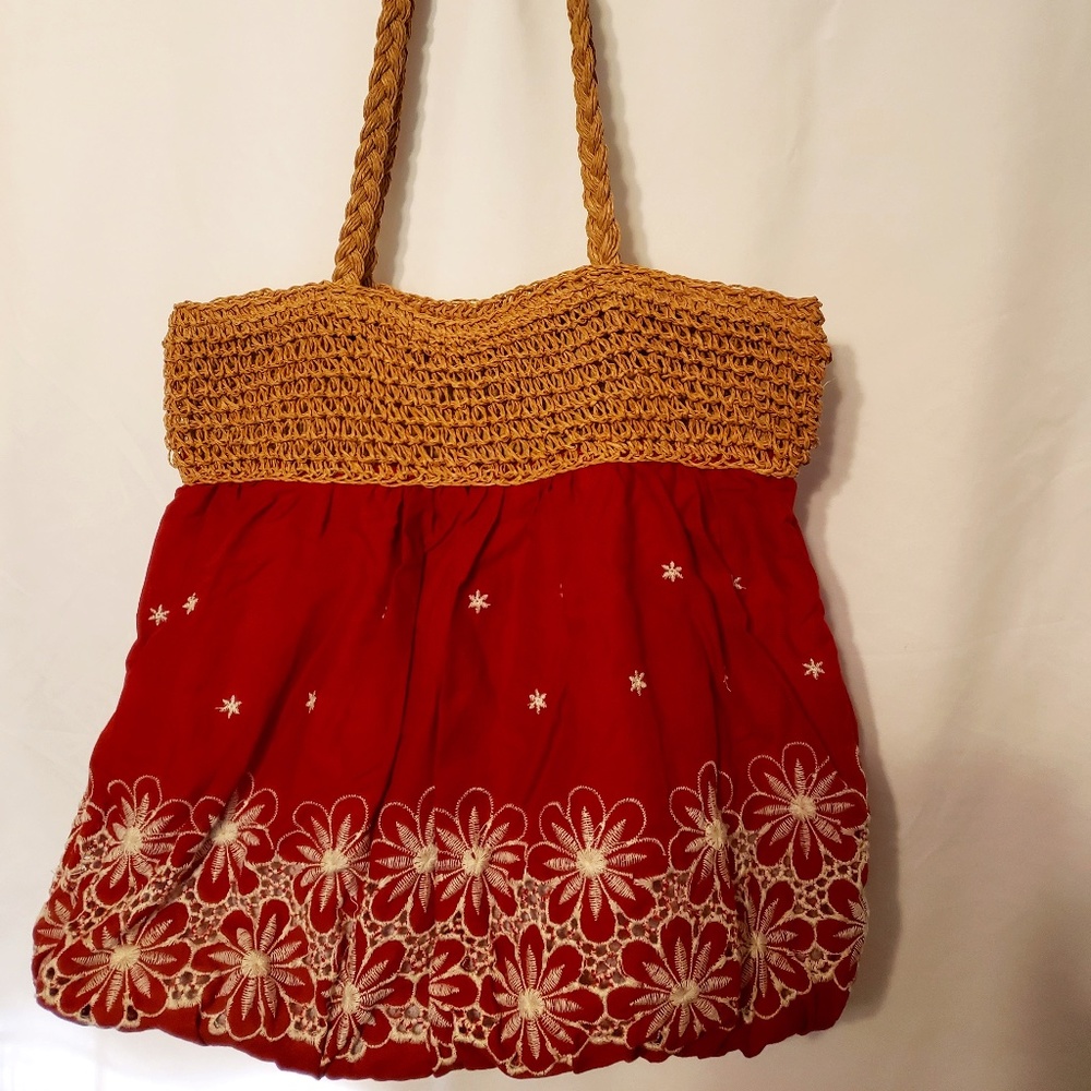 Summer Cotton And Weaved Purse Or Beach Bag